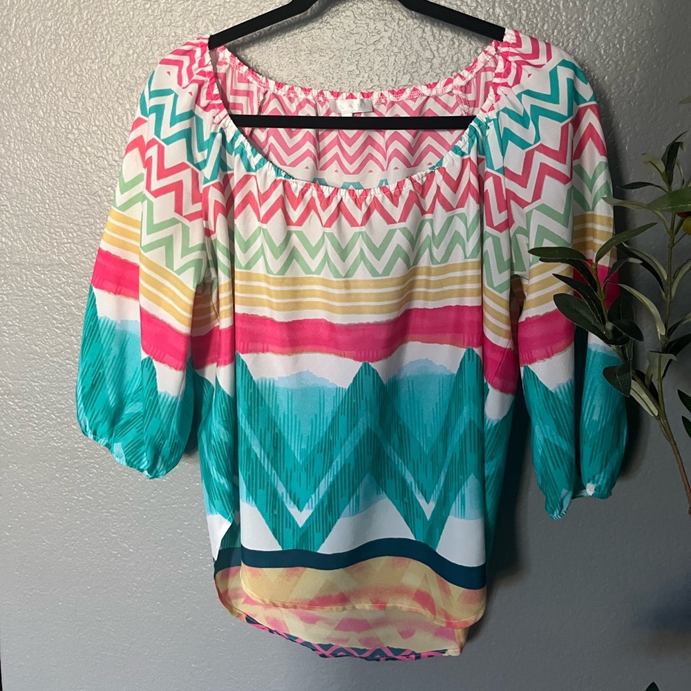 Glam Multi Colored High Low Blouse - Picture 2 of 9